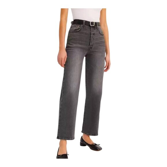 Levi's Ribcage High Rise Straight Ankle Jeans in Well Worn Black Women's 32 - Picture 1 of 14